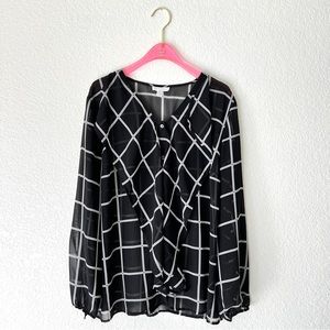 Charter Club Plaid Semi Sheer Rainfall Long Sleeve Blouse Size Large